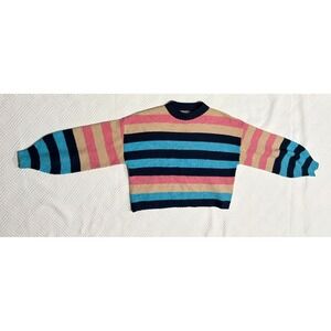 Top Shop Women's Colorful Striped Crew Neck Sweater Size 4-6 Boxy Oversized Y2K